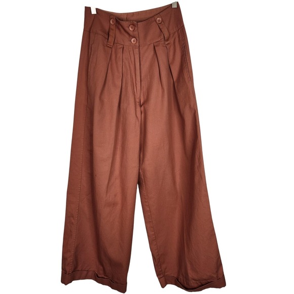 Tiny ANTHROPOLOGIE Pants Womens Small Rust Uysess Wide Leg Pleated Pockets - Picture 2 of 13